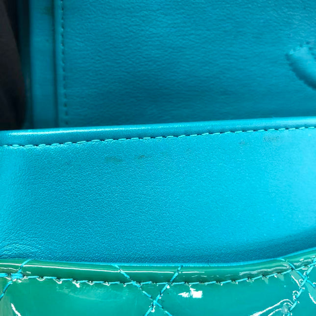 Chanel Classic Flap Medium Teal Blue Green Patent Leather Silver Hardware 2014-15
