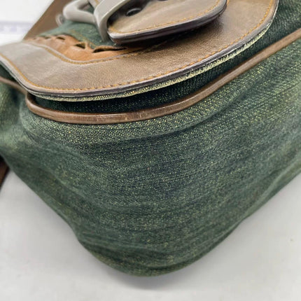Dior Vintage Gaucho Mini Green Denim Brown Leather Crossbody Bag 2006