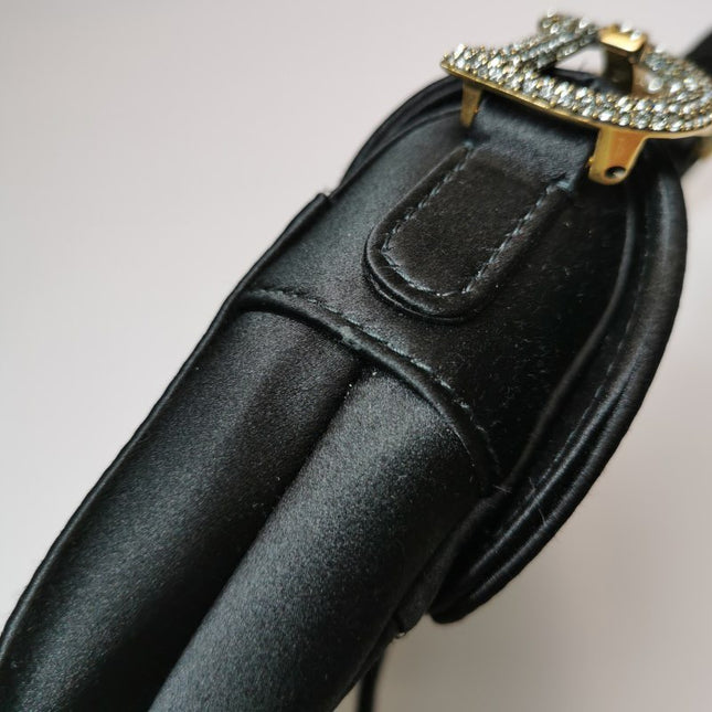 Dior Saddle Mini Silk Handbag Black with crystals