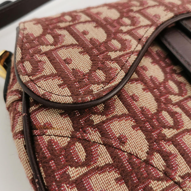 Dior Saddle Mini Burgundy Oblique Monogram Canvas with Strap