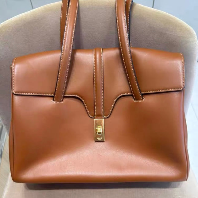 Celine Soft 16 Bag Medium Caramel Natural Tan Smooth Satin Calfskin Leather