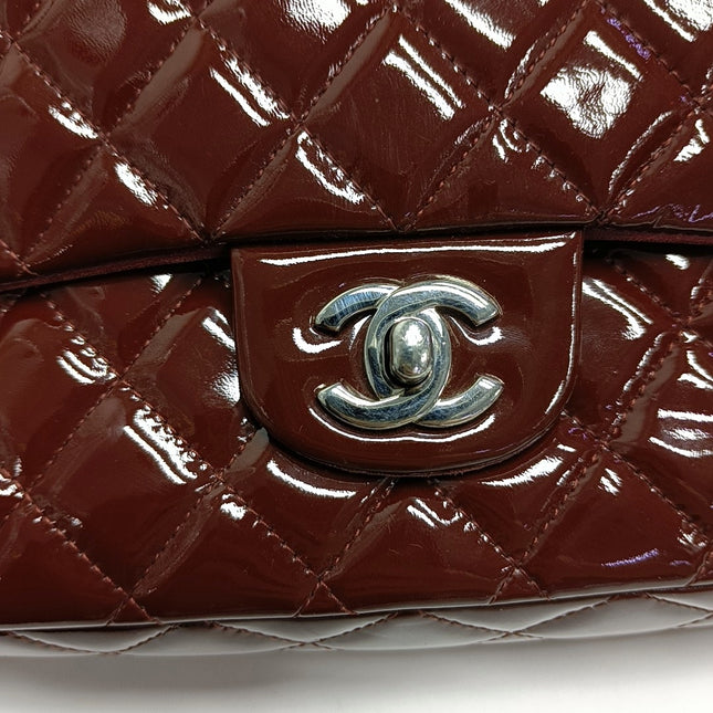 Chanel Classic Flap Medium Burgundy Patent Leather Silver Hardware