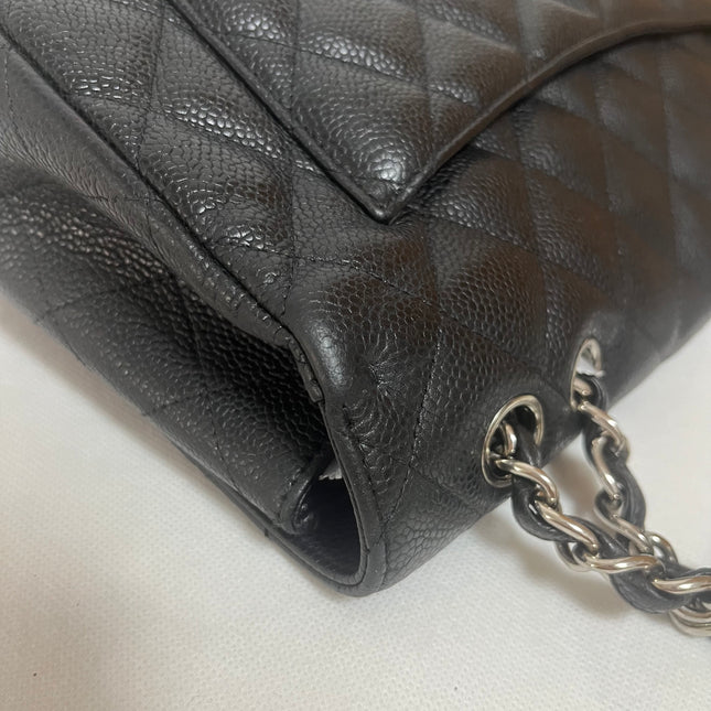Chanel Classic Flap Jumbo 2009 Black Caviar Leather Single Flap Silver Hardware