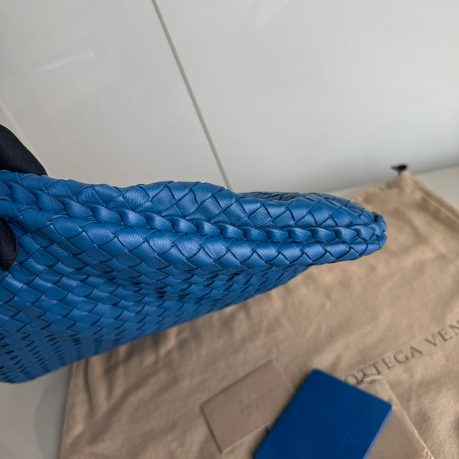 Sold Bottega Veneta Veneta Hobo Medium Blue Intrecciato Leather Bag 47cm