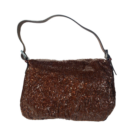 Sold Fendi Mamma Baguette Brown Beaded Shoulder Bag