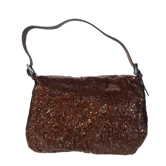 Sold Fendi Mamma Baguette Brown Beaded Shoulder Bag