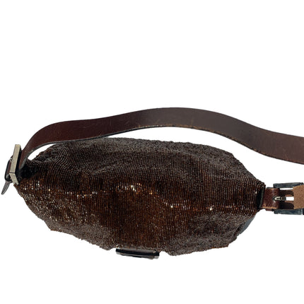 Sold Fendi Mamma Baguette Brown Beaded Shoulder Bag