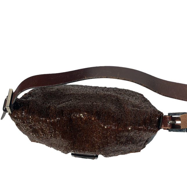 Sold Fendi Mamma Baguette Brown Beaded Shoulder Bag