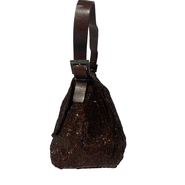 Sold Fendi Mamma Baguette Brown Beaded Shoulder Bag