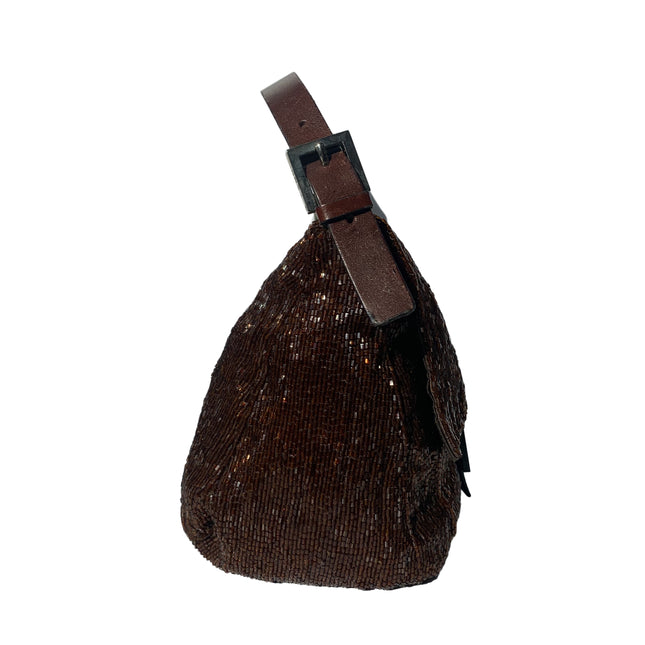 Sold Fendi Mamma Baguette Brown Beaded Shoulder Bag