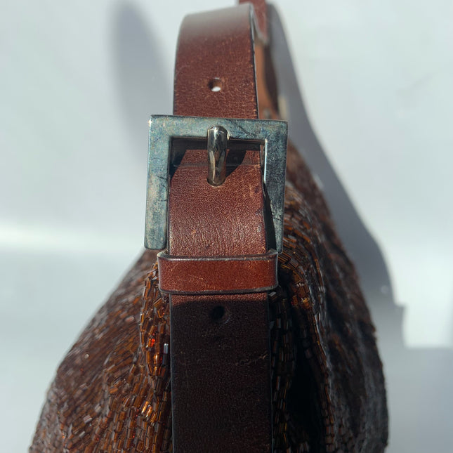 Sold Fendi Mamma Baguette Brown Beaded Shoulder Bag