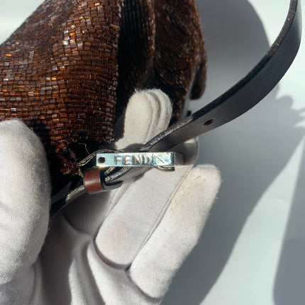 Sold Fendi Mamma Baguette Brown Beaded Shoulder Bag