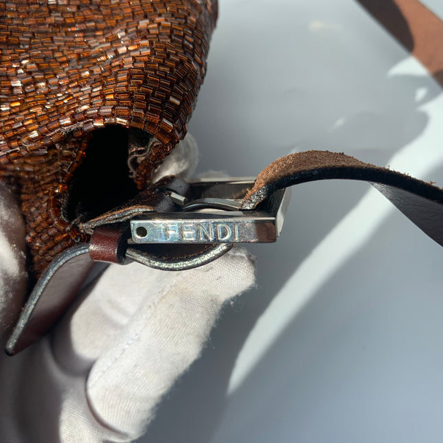Sold Fendi Mamma Baguette Brown Beaded Shoulder Bag