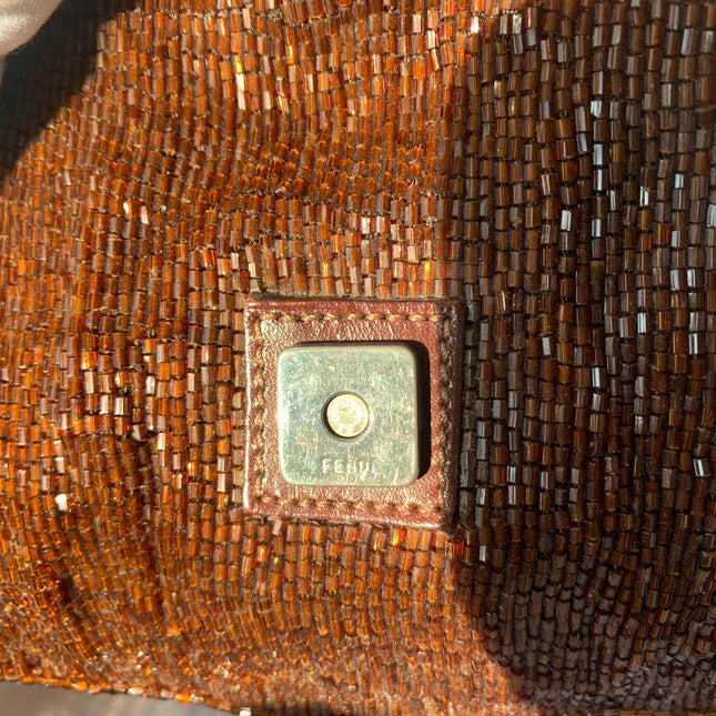 Sold Fendi Mamma Baguette Brown Beaded Shoulder Bag