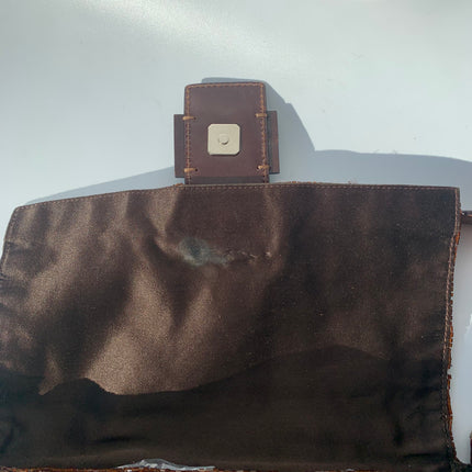Sold Fendi Mamma Baguette Brown Beaded Shoulder Bag