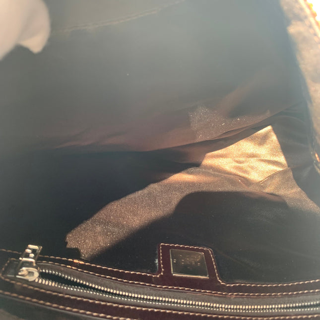 Sold Fendi Mamma Baguette Brown Beaded Shoulder Bag