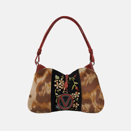 Valentino Vintage Red Leopard Print Pony-style Calfskin Embroidered Shoulder Bag-Luxbags