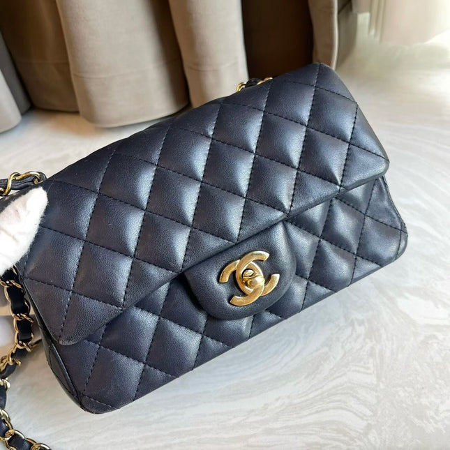 Chanel Classic Flap Rectangular Mini 2015 Navy Lambskin Gold Hardware
