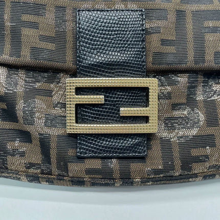 Sold Fendi Baguette Classic Zucca Print Fendi Monogram Glossy Embroidery Lizzard Skin Strap