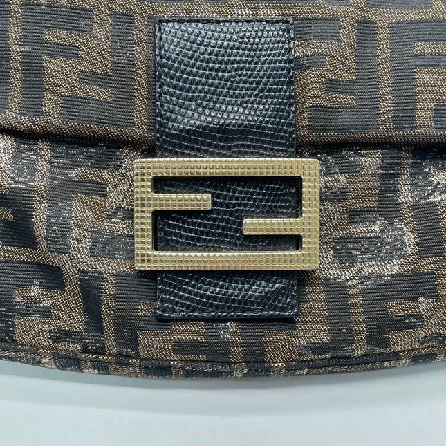 Sold Fendi Baguette Classic Zucca Print Fendi Monogram Glossy Embroidery Lizzard Skin Strap