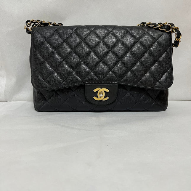 Chanel Classic Flap Jumbo 2009 Black Caviar Leather Single Flap Gold Hardware-Luxbags