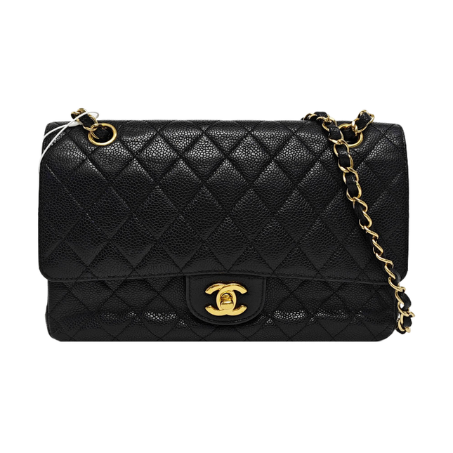 Chanel Classic Flap Medium Dark Navy Caviar Leather with 24k Gold Hardware, 2008
