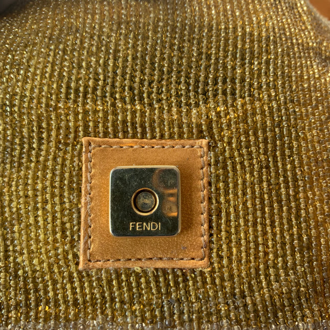 Fendi Baguette in Gold beads and Gold iridescent leather