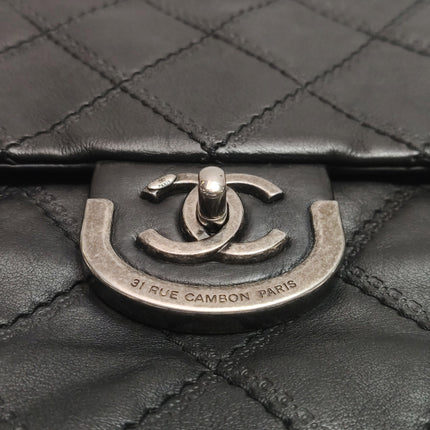 Chanel 2013 Paris-Edinburgh Large Black Flap Calfskin Leather Shoulder Bag