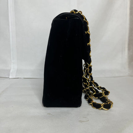 Chanel Classic Flap Maxi Black Velvet Leather Giant Gold CC Logo