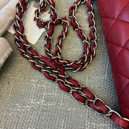 Chanel Classic Flap Medium Red Lambskin Leather with Silver Hardware 2012-13