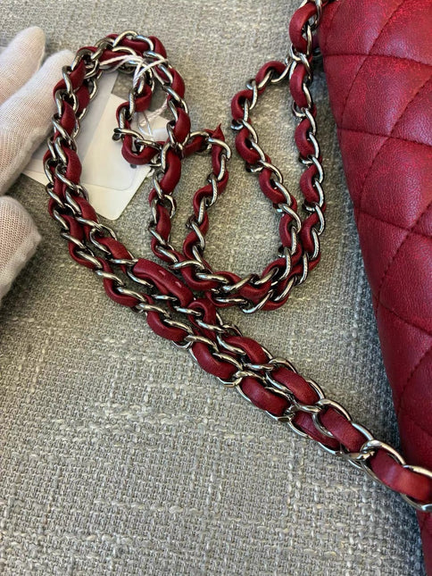 Chanel Classic Flap Medium Red Lambskin Leather with Silver Hardware 2012-13