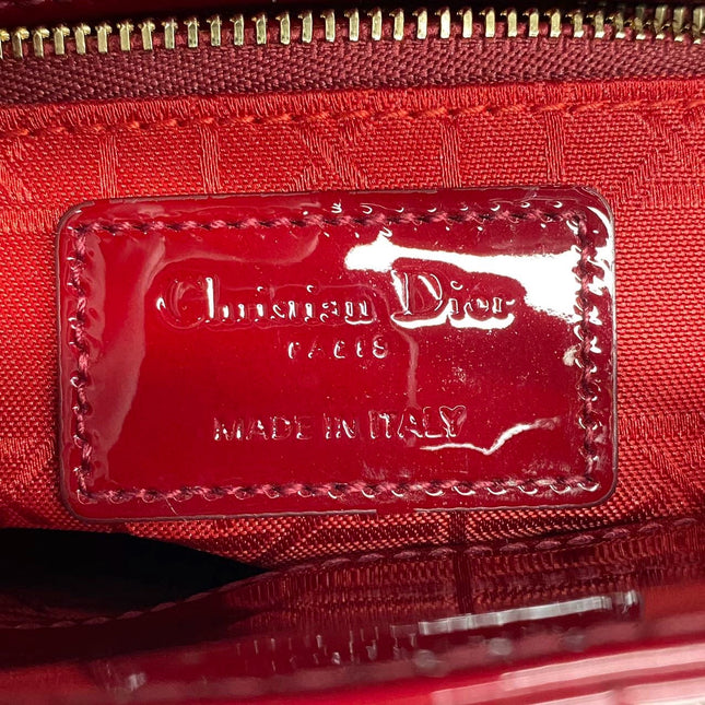Lady Dior Mini Handbag Burgundy Red Patent Leather Gold-tone Chain Strap