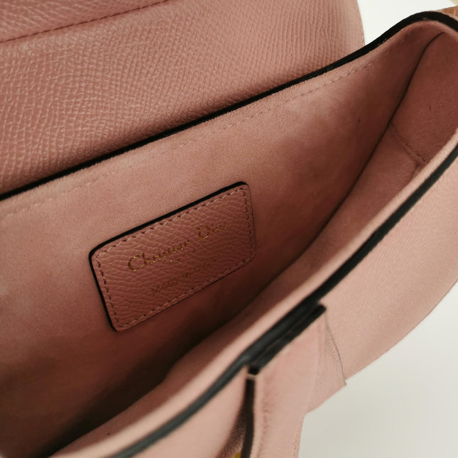 Dior Saddle Mini Cherry Blossom Pink Grained Leather GHW with Strap