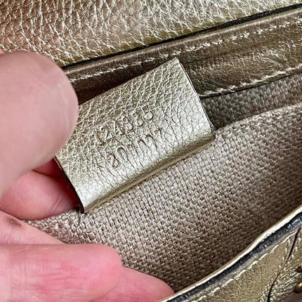 Sold Gucci Horsebit 1955 Chain Bag Pearlescent Gold Leather and Gold Studs