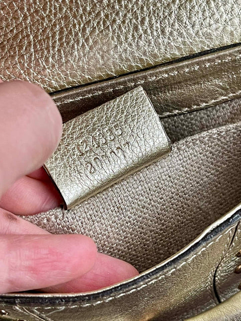 Sold Gucci Horsebit 1955 Chain Bag Pearlescent Gold Leather and Gold Studs