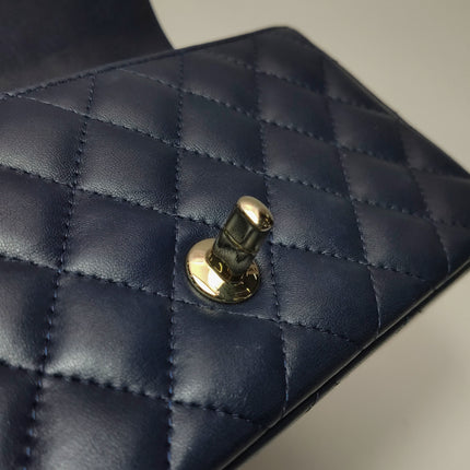 Chanel Classic Flap Mini Rectangular Navy Lambskin Leather Gold Hardware Microchip