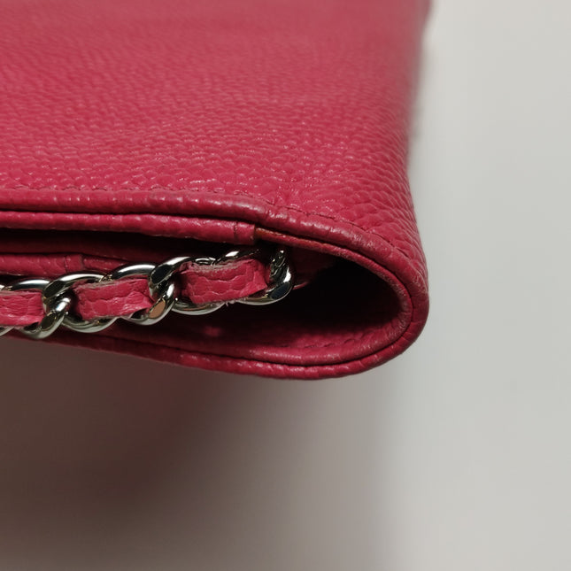 Chanel WOC Wallet on Chain Fuchsia Caviar Leather with Enamel Logo