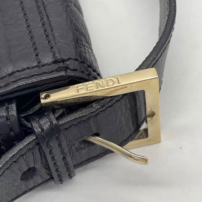 FENDI Baguette Large Black Calfskin Leather Shoulder Bag