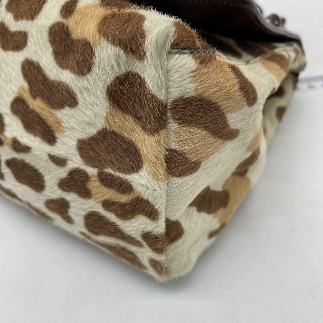 Prada Leopard Print Pony-style Calfskin Tortoise Strap Large Shoulder Bag