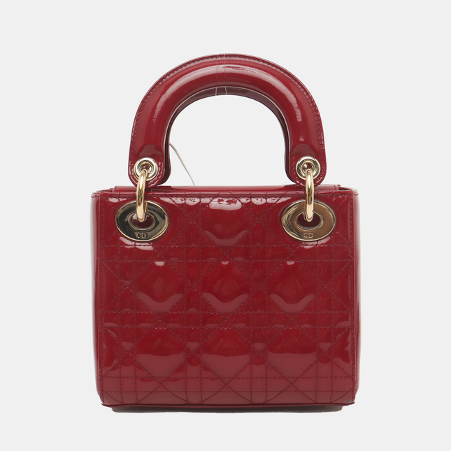 Lady Dior Mini Handbag Burgundy Red Patent Leather Gold-tone Chain Strap