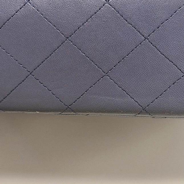 Chanel Classic Flap Maxi Ash Navy Lambskin Leather Double Flap Silver Hardware 2011
