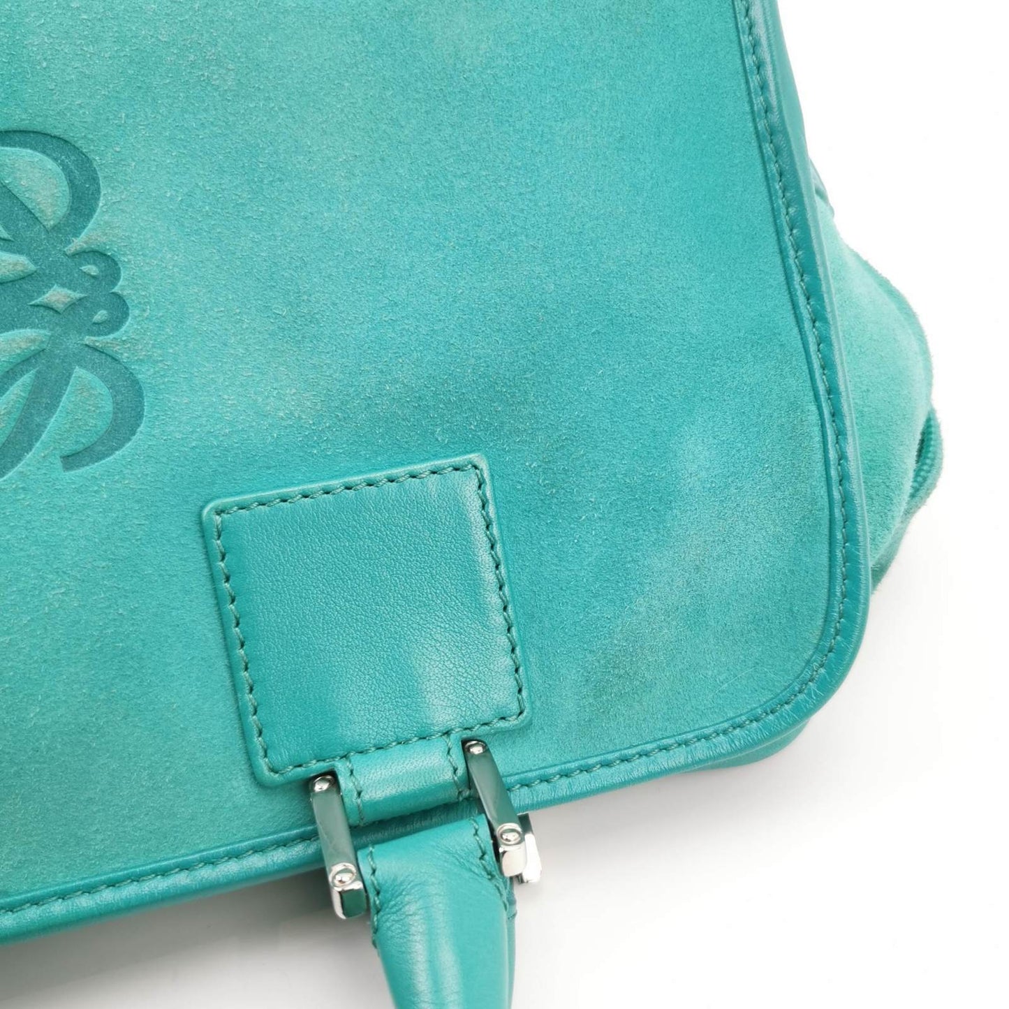 Sold Loewe Amazona 29 in Soft Teal Blue Suede Leather and Silver-tone Hardware