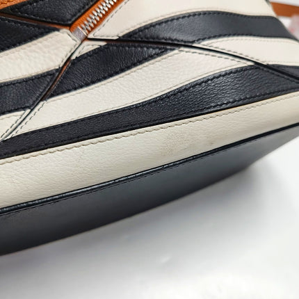 Loewe Puzzle Small Black White Brown Stripes Crossbody Bag 2019