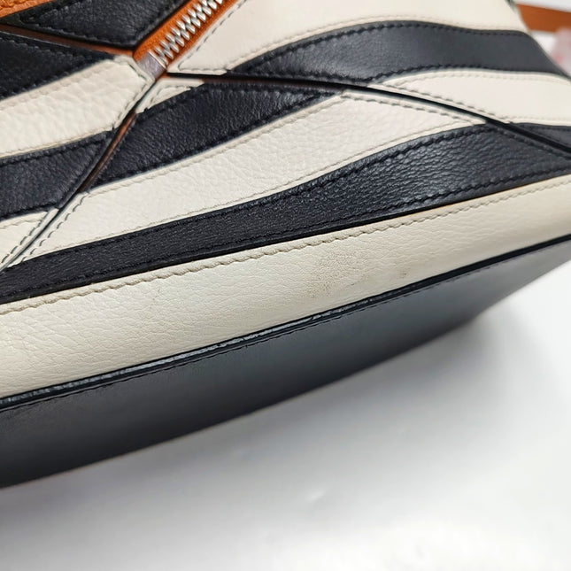 Loewe Puzzle Small Black White Brown Stripes Crossbody Bag 2019