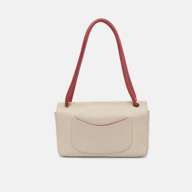 Chanel Vintage Classic Flap Bi-color Beige Perforated Leather and Red Leather Strap Bag, 2000-2002