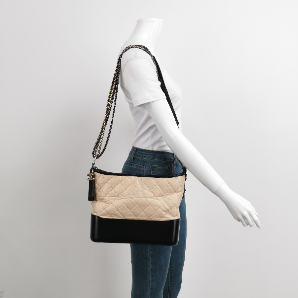 Chanel Gabrielle Hobo 2019 Beige and Black Leather Medium Crossbody Bag