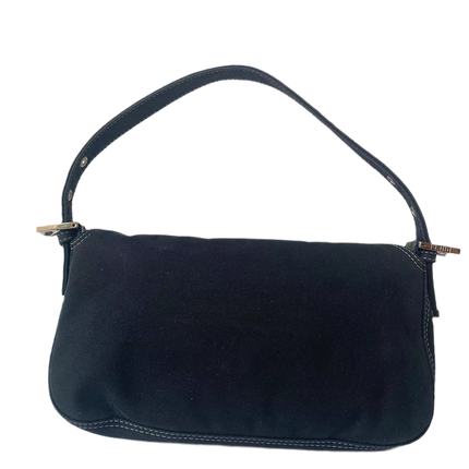 FENDI Baguette Blue Denim Navy Shoulder Bag with Enamel Buckle