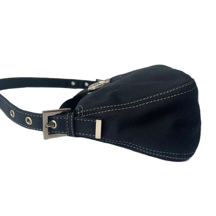 FENDI Baguette Blue Denim Navy Shoulder Bag with Enamel Buckle