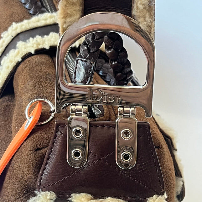 Dior Flight Medium Shoulder Bag Tan Brown Shearling