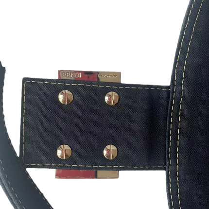 FENDI Baguette Blue Denim Navy Shoulder Bag with Enamel Buckle